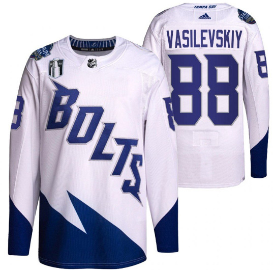 Men's Tampa Bay Lightning #88 Andrei Vasilevskiy 2022 White Stanley Cup Final Patch Stitched Jersey